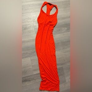 Naked Wardrobe The Ribbed Racerback dress in coral.